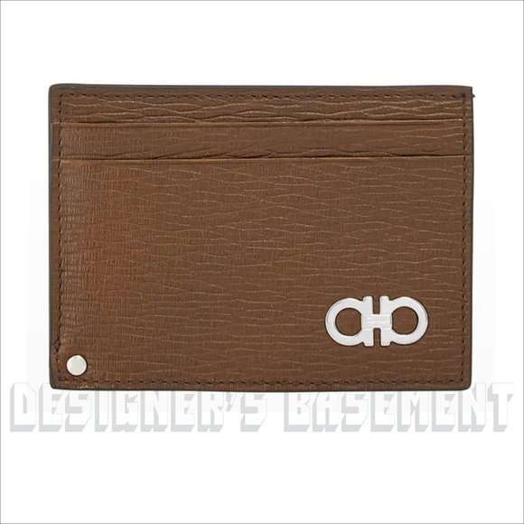 SALVATORE FERRAGAMO brown/blck REVIVAL leather GANCINI Flip-out ID card case NIB - Picture 3 of 8